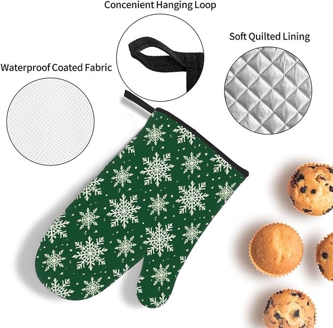 Oven Mitts Pot Holders Set 3 for Kitchen, Snowflake Insulation Oven Gloves Heat Resistant Pot Pads Cook Essentials Accessories for BBQ Baking Cooking Kitchen Decor Gifts for Women