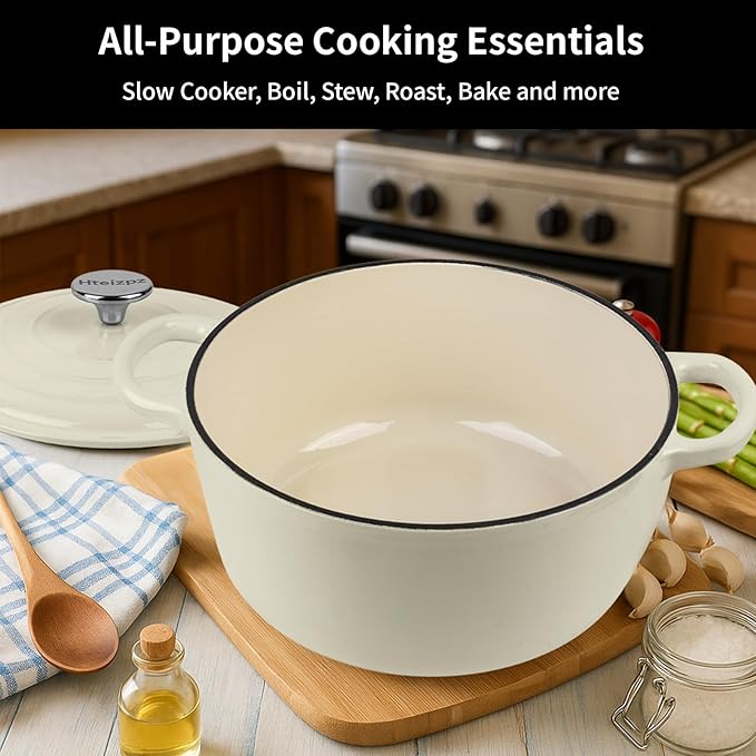 Enameled Cast Iron Dutch Oven Pot with Lid, 5.7 Quart Dutch Oven for Bread Baking, Oven Safe up to 500° F, Suitable for Bread Baking, Braising, Roasting, Stews, White