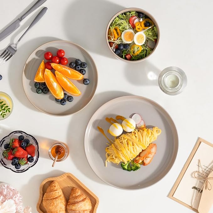 vancasso PLAYA Ceramic Plates and Bowls Sets,18 Pieces Grey Dinnerware Sets for Kitchen,Reactive Glaze Dishes Set for 6, Dishwasher and Microwave Safe