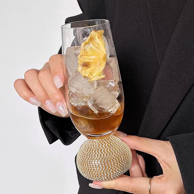 Champagne Flutes set of 4,Stemless Wedding Champagne Glasses,Unbreakable Crystal Fancy Mimosa Glasses,10 Oz Short Handle Champagne Flutes,for Engagement,Bachelorette Party,Birthday(Gold Clear)