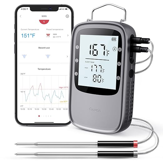 Govee Bluetooth Meat Thermometer, Digital Wireless Meat Thermometer for Smoker Oven, Smart Grill Thermometer with Dual Probes, 230ft Remote Monitor Cooking Thermometer for BBQ Kitchen Rotisserie