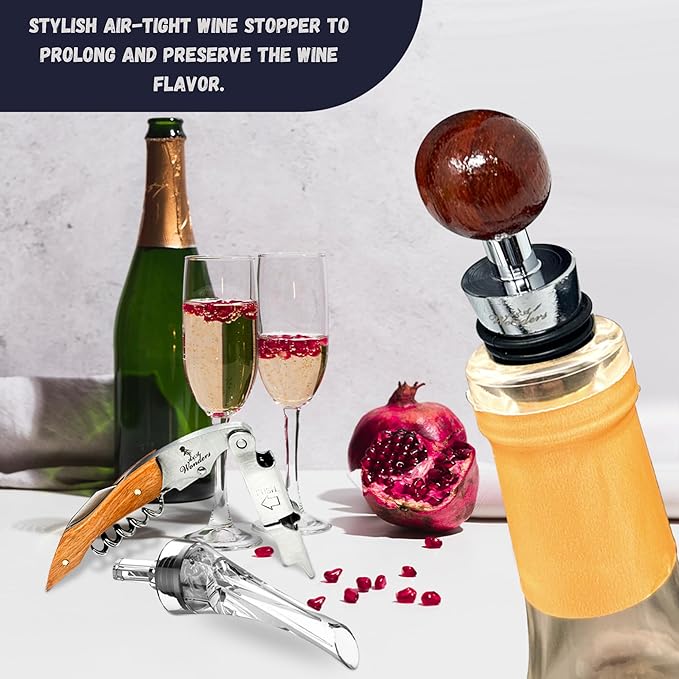 A&A Wonders Wine Accessories Set, Featuring 3 in-1 Multifunctional Waiters Corkscrew Bottle Opener, Wine Aerator Pourer Spout & Decanter, Air-Tight Wine Stopper.