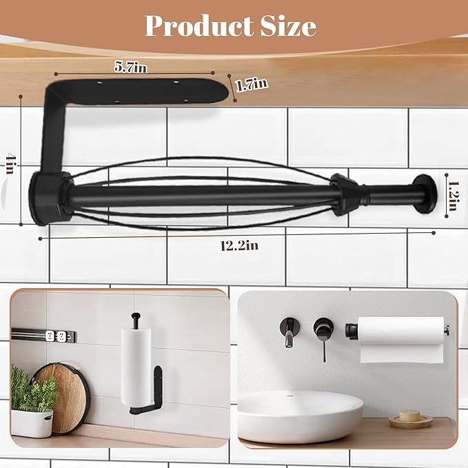 Paper Towel Holder Under Cabinet, Self-Adhesive Hanging Paper Towel Holder with Damping Effect, Under Counter Paper Roll Holder for Kitchen, Bathroom, RV