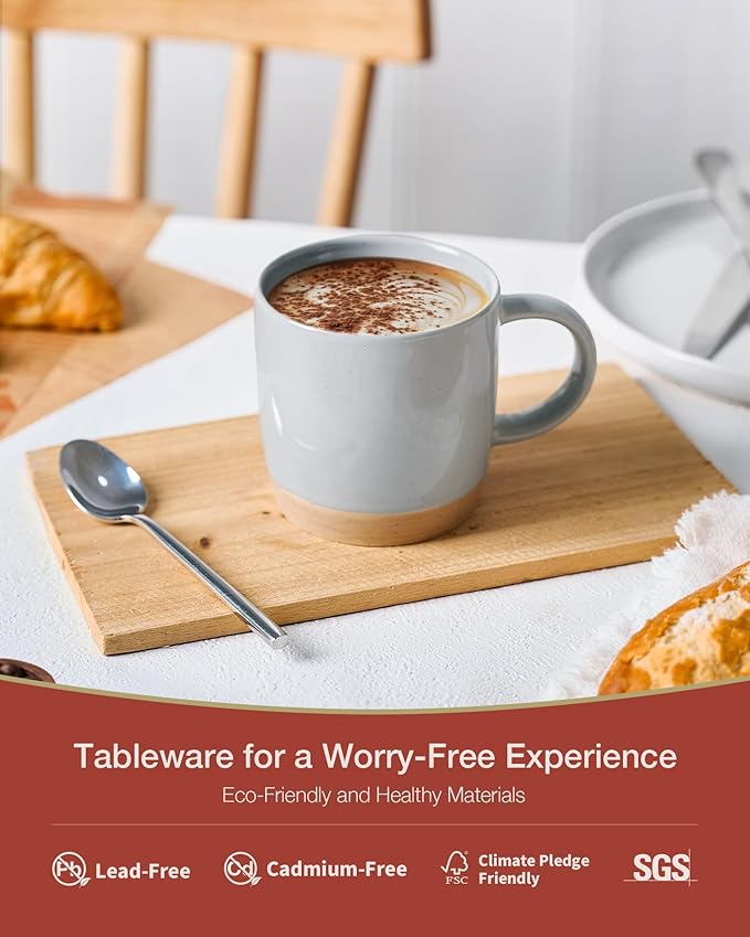 famiware Coffee Mugs for 4, 12 oz Mug Set, Dringking Cup with Handle for Coffee, Tea, Cocoa, Milk, Milkyway serise, Ligth Gray