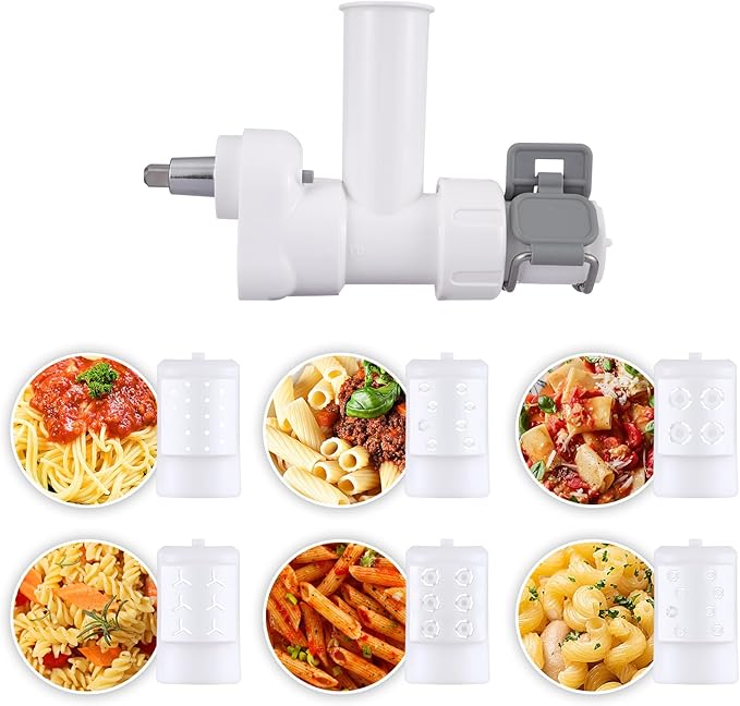 6 In 1 Pasta Maker Attachment for KitchenAid Stand Mixers with 6 Different Shapes of Pasta Outlet, Stainless Steel Plastic ABS