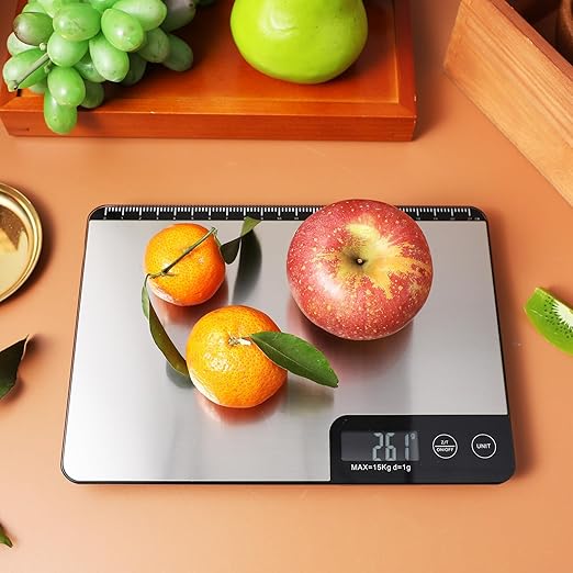 Electronic Food Scale Stainless Steel Kitchen Scale with Tare Function High Precision Grams Ounces Measurement Easy-Clean Panel for Baking Meal Prep Cooking