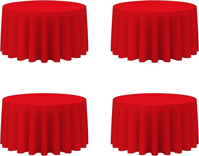 BRILLMAX 4 Pack Red Round Tablecloths 120 Inch - Circle Bulk Linen Polyester Fabric Washable Table Cloth Cover for Wedding Reception Banquet Birthday Party Buffet Restaurant