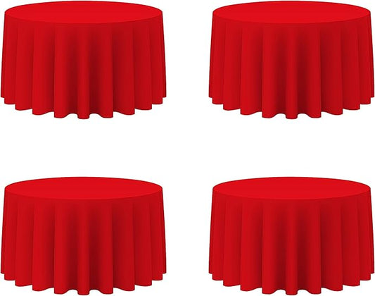 BRILLMAX 4 Pack Red Round Tablecloths 120 Inch - Circle Bulk Linen Polyester Fabric Washable Table Cloth Cover for Wedding Reception Banquet Birthday Party Buffet Restaurant