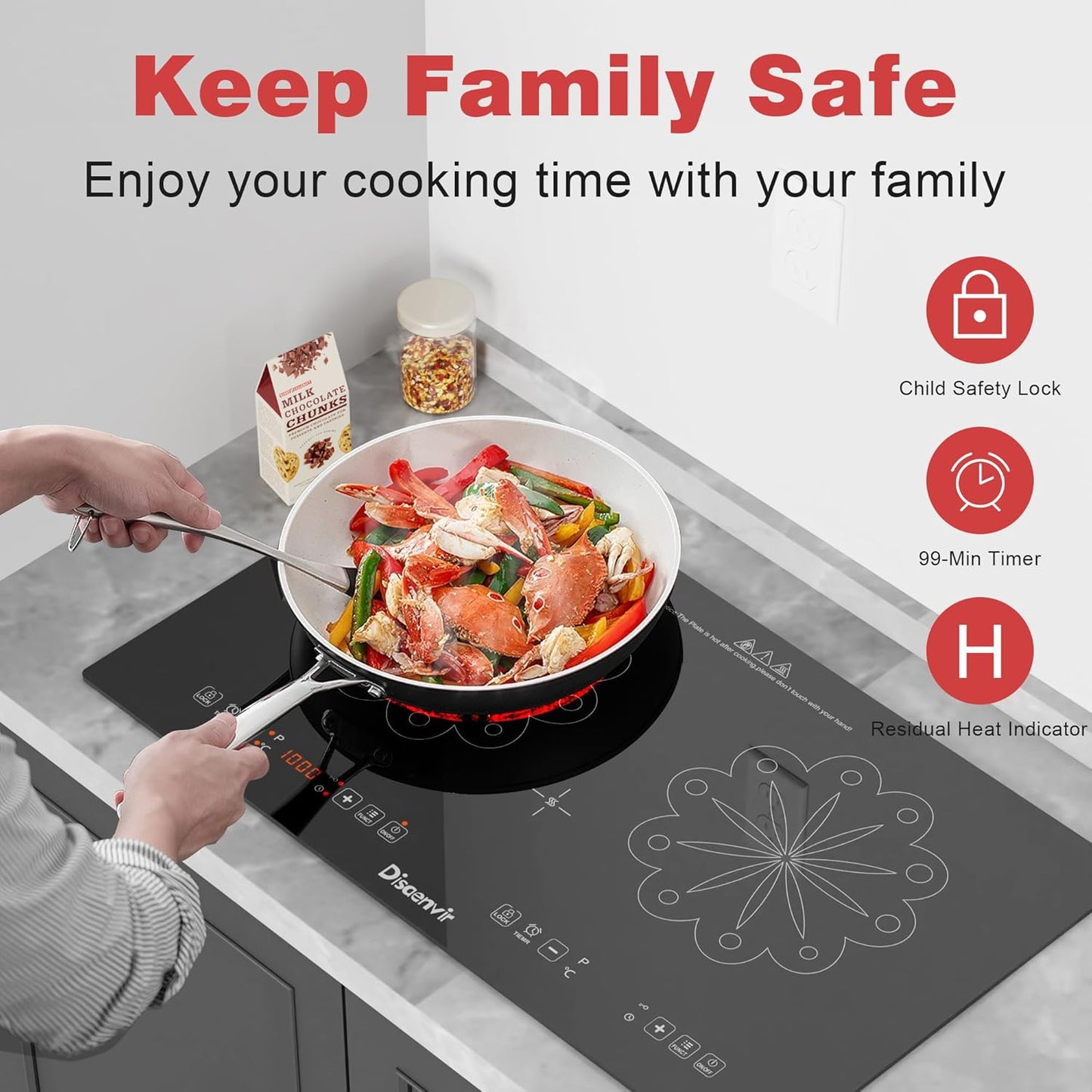 2 Burner Electric Cooktop - 24 Inch Electric Stove Built-in and Countertop, Portable Two Burner Ceramic Cook Top with Child Lock, Timer, Sensor Touch Control, 110V - 120V Plug in
