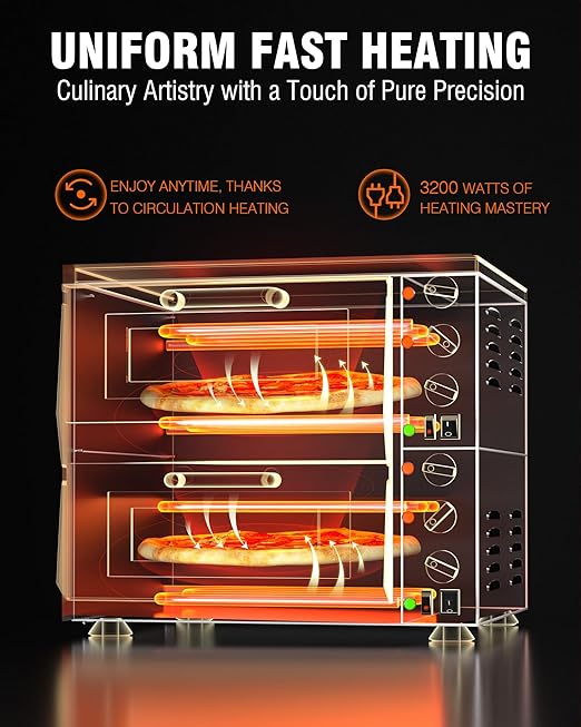 PYY Indoor 16in Pizza Oven - Double Decker Electric Pizza Ovens Countertop with Pizza Stone, 60-Min Ring Timer, for Home and Restaurant Commercial, 3200W, ETL Listed