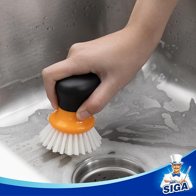 MR.SIGA Dish Scrub Brush, Palm Brush Dish Scrubber with Ergonomic Grip, Kitchen Brushes for Dishes, Orange, Pack of 2