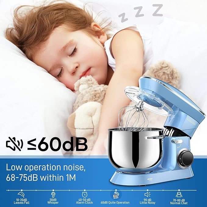9.5 Qt Stand Mixer, 10-Speed Tilt-Head Food Mixer, Vezzio 660W Kitchen Electric Mixer with Stainless Steel Bowl, Dishwasher-Safe Attachments for Most Home Cooks(Blue)