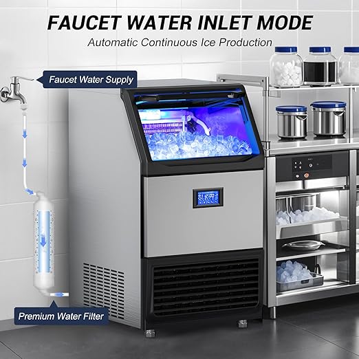 450Lbs/24H Under Counter Commercial Ice Machine with 160LBS Large Storage Bin, Stainless Steel Freestanding Ice Maker for Home Bar Cafe, Include Water Filter and Ice Scoop,Self Cleaning