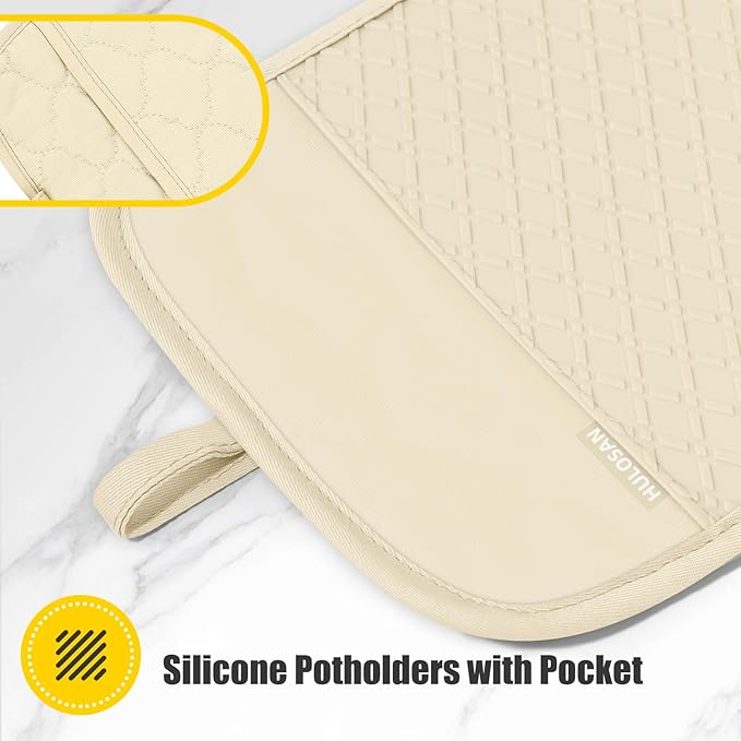 Oven Mitt and Pot Holders Sets, Quilted Cotton Terry Cloth,Non-Slip Pot Holder, Silicone Oven Mitt Heat Resistant, Oven Mittens 7.3"x14.2", Hot Pad 7"x10" & Dish Cloths 13"x25"