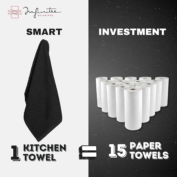 Infinitee Xclusives Premium Kitchen Towels - [Pack of 12] 100% Cotton Kitchen Hand Towels (15 x 25 Inches) - Dish Towels for Kitchen |Storm Black|
