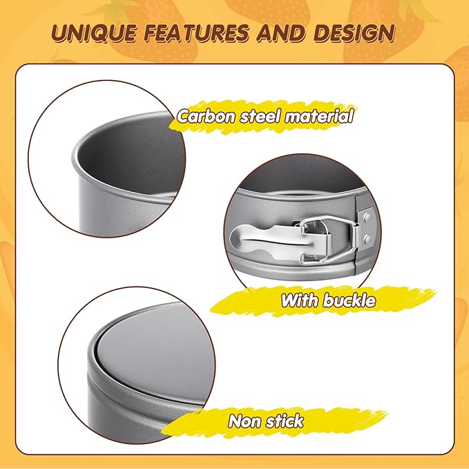 Sunnyray 8 Pcs 4 Inch Springform Pan for Baking Mini Cheesecake Pans with Removable Bottom Nonstick Leakproof Round Cake Mold Spring Form Molds for Mini Cheesecake Pizza and Quiches (Grey)