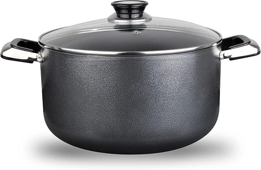 Alpine Cuisine 10 Quart Non-stick Stock Pot with Tempered Glass Lid and Carrying Handles, Multi-Purpose Cookware Aluminum Dutch Oven for Braising, Boiling, Stewing