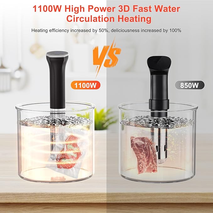 Sous Vide Machine, Sous Vide Cooker 1100W, WiFi Connect App Control with Recipe, Fast-Heating Immersion Circulator Cooker with Accurate Temperature and Time Control, Ultra Quiet, IPX7 Waterproof