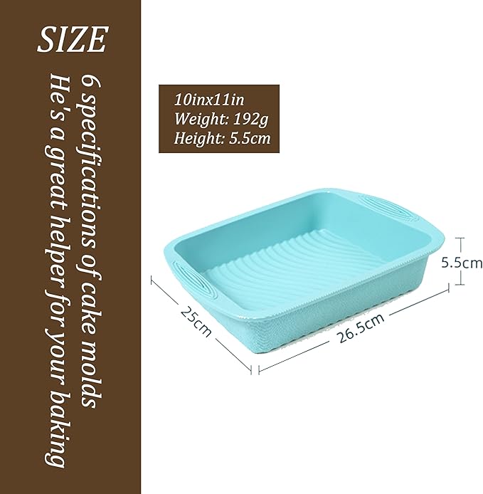 Thickened Silicone Bundt Cake Pan and Moldes Para Gelatinas, Heavy Duty Cake Mold for Baking, BPA Free, Mint Green (Rectangle 10"x10" / 1Pcs)