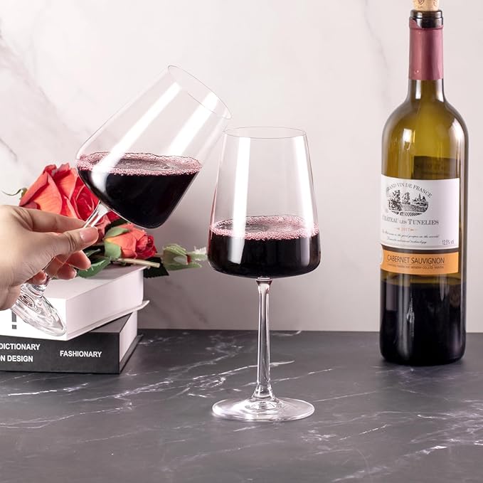 KAMMAK Wine Glasses Set of 2, 17 oz Hand Blown Crystal Bordeaux Wine Glasses, Thin Rim & Long Stem, Perfect for Red & White, Daily Use, Wedding Anniversary or Birthday Gift with Gift Box, S85BJ52