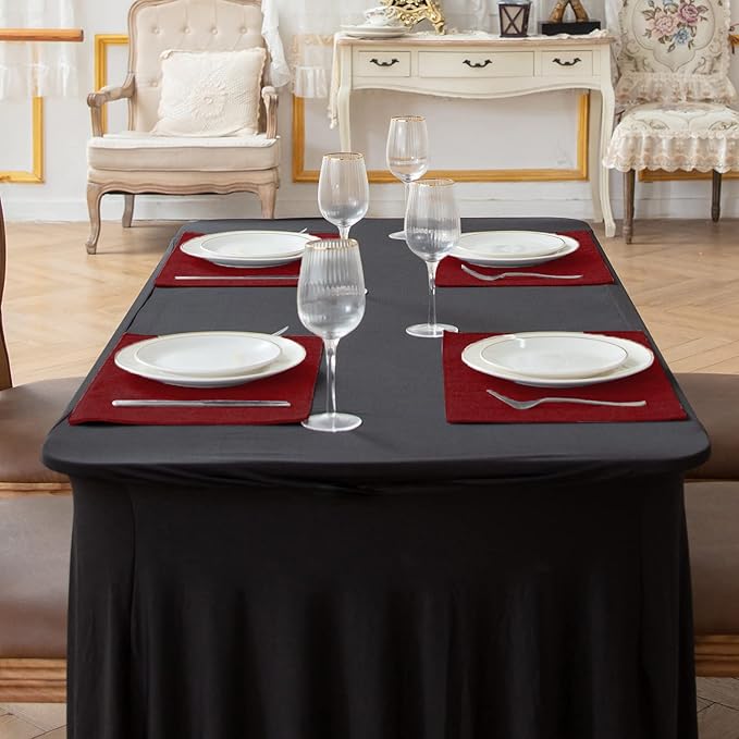 Linen Fabric Placemats Set of 4, Machine Washable, Heat Resistant, Wrinkle Free, Thick Polyester Kitchen Place Mats for Dining Table (Burgundy)