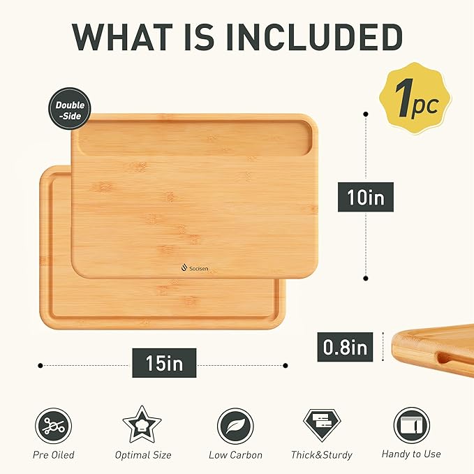 Bamboo Cutting Board Natural Non Toxic Chopping Wood Cutting Board With Juice Grooves Knife-Friendly Finish For Versatile Kitchen Use Ideal Charcuterie & Chopping Large Multi-Use New Home Must Haves