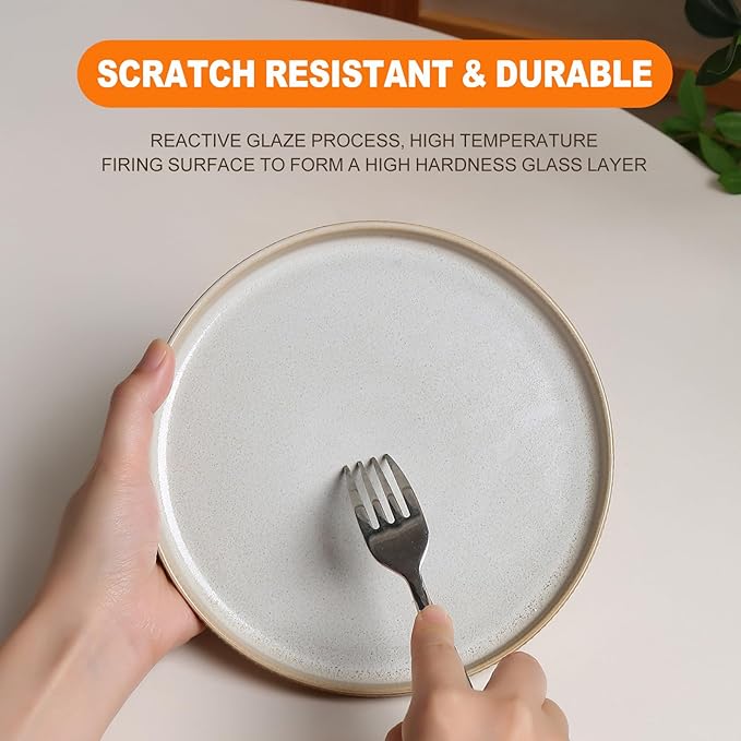 MONITO Ceramic Dinnerware Sets for 6, 18PCS Stoneware Plates and Bowls Sets, Reactive Glaze Dish Set, Chip and Scratch Resistant Double, Microwave and Dishwasher Safe, Beige