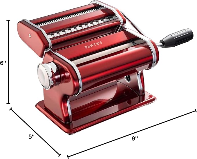 Fante's Red Pasta Machine With Double Pasta Cutter For Spaghetti And Fettuccine, For Rolling Uniform Pasta Sheets And Creating Consistent Homemade Noodles