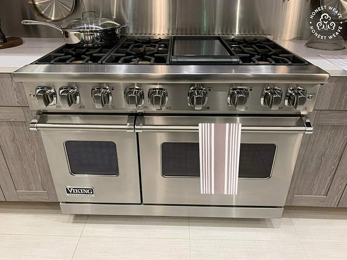 GOTS Certified Organic Cotton Kitchen Hand and Dish Towel Sets - Oversized 20x30 inches, Fully Hemmed, in Designer Colors, 6-Pack, Sand Stripe