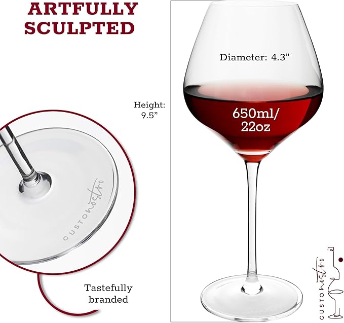 Gusto Nostro Crystal Wine Glasses Set of 4, 22 Oz Long Stem Modern Wine Glasses for White and Red Wine, Dishwasher Safe, Fancy, Elegant, Large and Tall Wine Glass for Wedding Christmas Anniversary