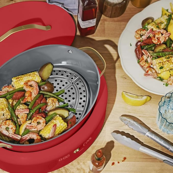 Beautiful 10-in-1 6Qt Electric Multi-Cooker with 7 Presets, Oven-Safe Pot & Lid, Sauté, Steam, Slow Cook, Slow Cooker, Simmer, Rice & More – Touch Display, Dishwasher Safe, Serves Up to 7 (Tomato Red)