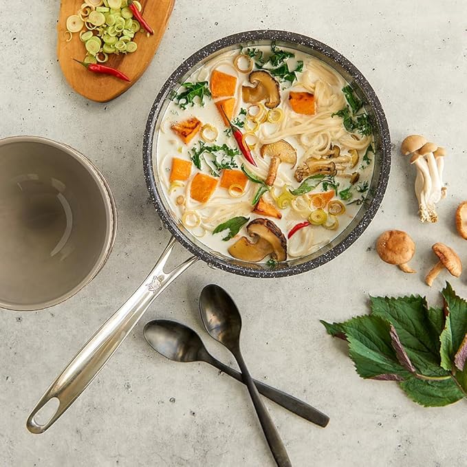 Nordic Ware Basalt Formed Aluminum Sauce Pan, 3 Quart, Ceramic Coating