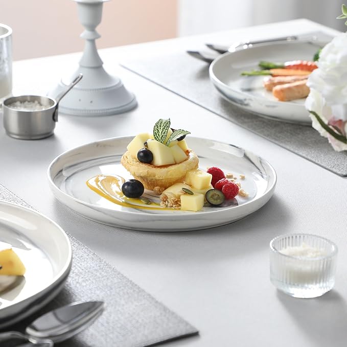 MALACASA Plates and Bowls Sets, 12 Pieces Porcelain Dinnerware Sets Dishware Sets Chip Resistant Ceramic Dish Set Dining Dinner Ware Service for 4, Marble Grey, Series LUNA