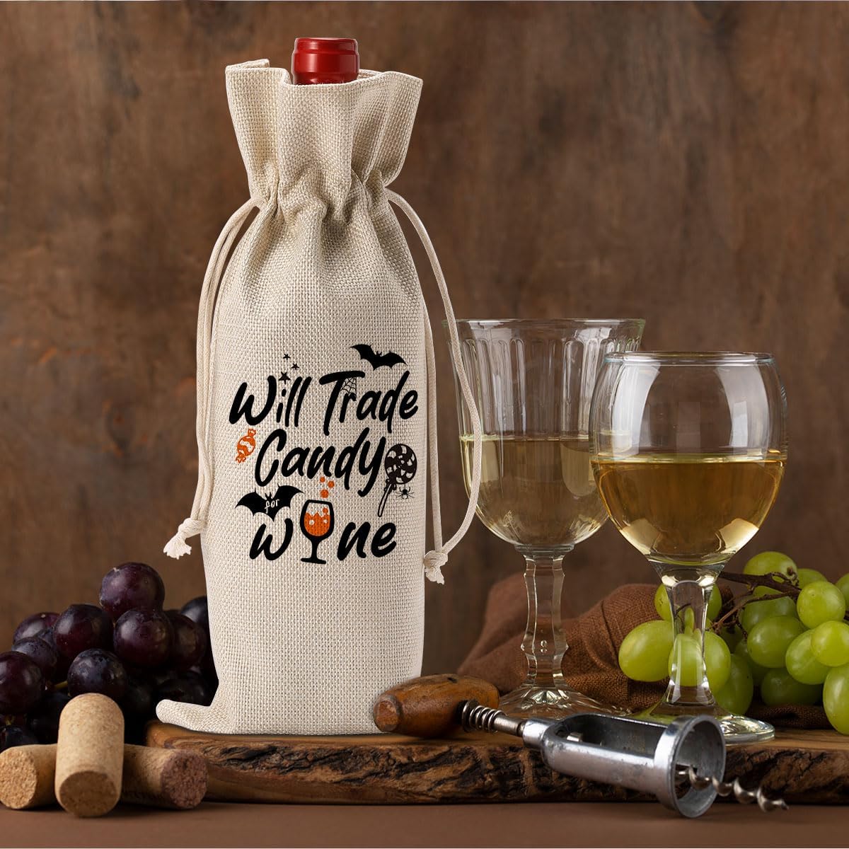 Funny Halloween Bat Decor Wine Bag Candy Decor Gifts Halloween Party Supplies Stuff Home Decorations Wine Accessories Gifts for Wine Lovers Women Men Friend