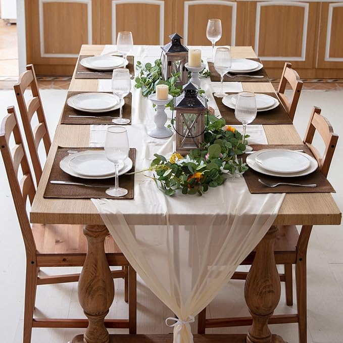 Linen Placemats Set of 8, Machine Washable, Heat Resistant, Wrinkle Free, Thick Polyester Kitchen Place Mats for Dining Table (Dark Brown)