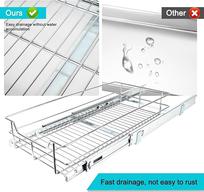 Pull Out Cabinet Organizer 20" W X 22" D, Slide Out Drawers For Kitchen Organizers and Storage, Pull Out Drawers For Cabinets Capacity Heavy Duty Caddy, Cabinet Shelves Chrome-Plated, Bathroom Pantry