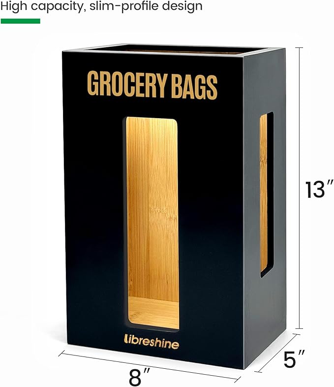 Extra Large Bamboo Plastic Bag Holder Black- Under Sink, Cabinet & Wall Mount Storage - Multipurpose Gorcery Bag Organizer with Space-Saving Design for Kitchen, Pantry, Bathroom, Garage