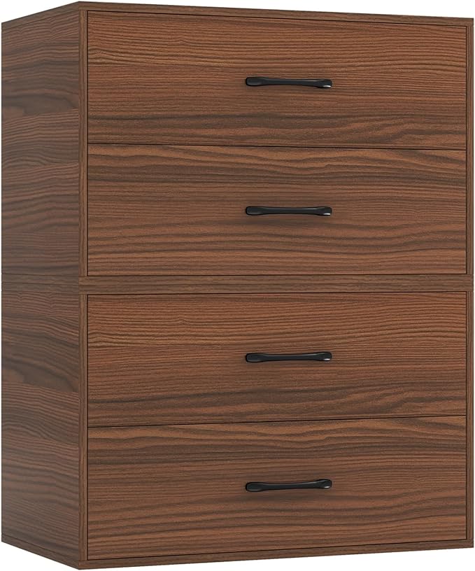 Giantex Stackable 2-Drawer Dressers for Bedroom - Short Dresser Two Drawer Storage Cabinet w/Handles & Anti-Topping Device, Small Dresser Chest of 2 Drawers for Closet Bedroom (2, Walnut)