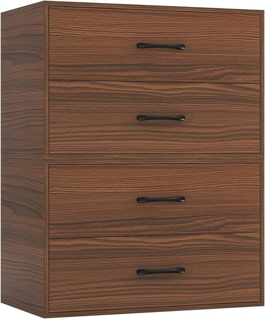Giantex Stackable 2-Drawer Dressers for Bedroom - Short Dresser Two Drawer Storage Cabinet w/Handles & Anti-Topping Device, Small Dresser Chest of 2 Drawers for Closet Bedroom (2, Walnut)