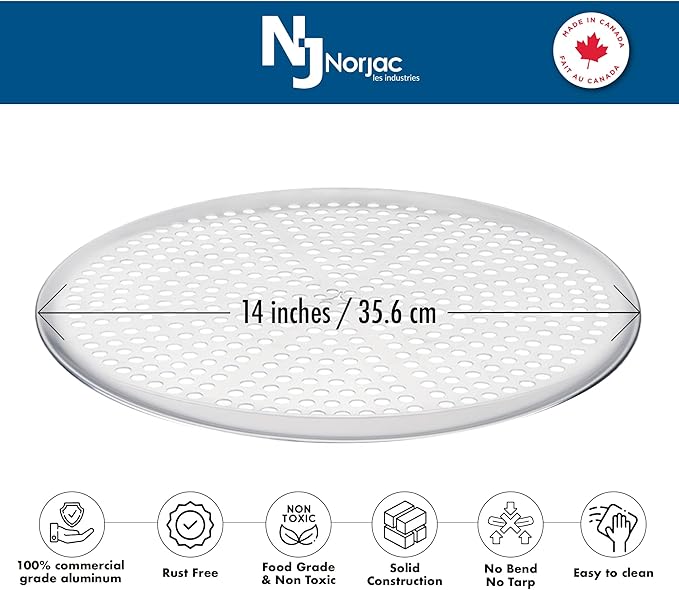 Norjac 14 Inch Pizza Pan Set of 3 – Screen, Perforated, and Solid Aluminum Pans for Oven, Durable, Rust-Free, Long-Lasting