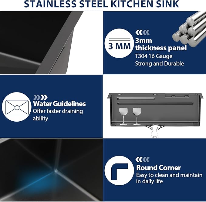 Lordear 31 Black Drop in Waterfall Kitchen Sink -31"x20" Drop In Kitchen Sink Ledge Workstation Gunmetal Black 16 Gauge Single Bowl Topmount Handmade Sinks with Pull Out Faucet
