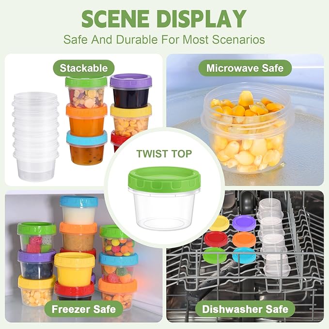 2 oz Small Plastic Containers with Lids, 6 Pack Salad Dressing Container, Reusable Condiment Containers Sauce Cups, with Pen and Brush, Freezer, Microwave & Dishwasher Safe