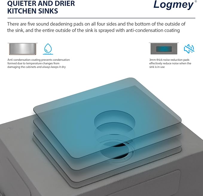 Logmey 33 Inch Double Bowl Kitchen Sink Drop In Kitchen Sinks Workstation 33x22x9 Inch 50/50 Stainless Steel 16 Gauge Handmade Topmount Sink