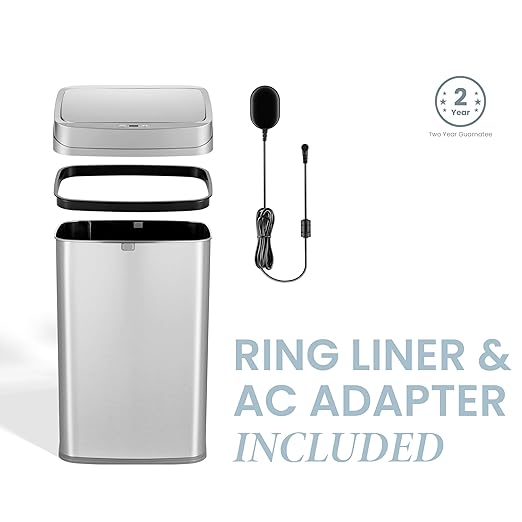 Ninestars Nova Series 13 Gallon Odor Elimating Automatic Kitchen Trash Can Automatic Odor Control Motion Sensor Garbage Bin, 50 Liter Smart Opening Stainless Steel, Silver