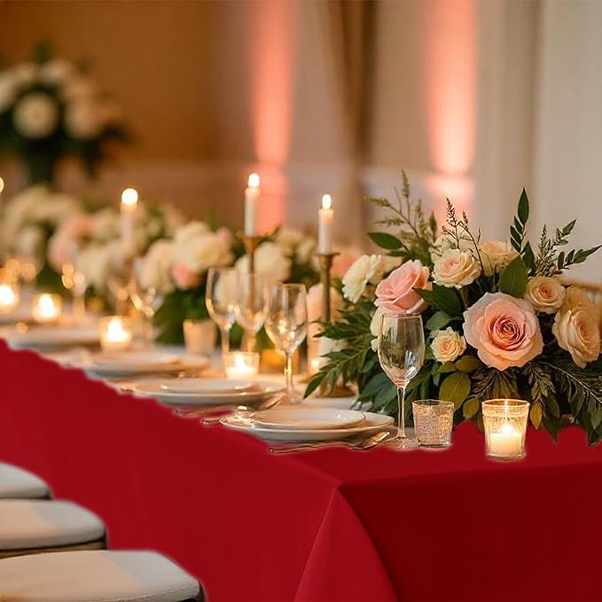 Fitable 8 Pack Table Cloth Rectangle Table: Stain and Wrinkle Resistant Tablecloth Rectangular, Washable Polyester Tablecloths for Wedding Christmas Party Dining Banquet Event(Red, 70x108 Inch)