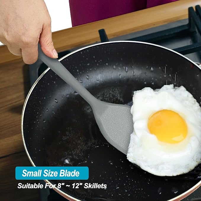 Silicone Spatula Turner Set, High Heat Resistant Spatulas with Seamless One Piece Design, Nonstick Rubber Flippers Utensils for Baking & Cooking,BPA-Free, 2 pack,Black (Grey)