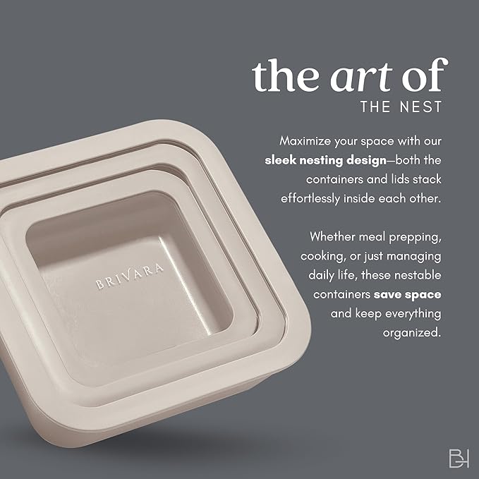 Ceramic Coated Glass Food Storage Container | No PTFE, PFOA, PFAS, and BPA | Reusable Non Toxic Meal Prep Container with Glass Lid | Easy To Store | 8 Cup Square [Crema]