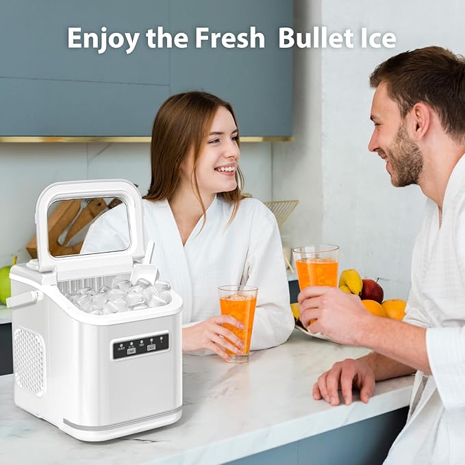 Ice Maker Machine Countertop Portable Compact Small Bullet Ice Maker with Self Cleaning,9 Cubes in 6 Mins,26lbs in 24Hrs, for Home and Kitchen(White)