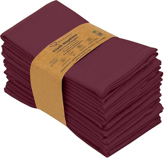 Ruvanti Cloth Napkins Set of 12, 18x18 Inches Napkins Cloth Washable, Soft, Durable, Absorbent, Cotton Blend. Table Dinner Napkins Cloth for Hotel, Weddings, Dinner, Christmas Parties - Burgundy