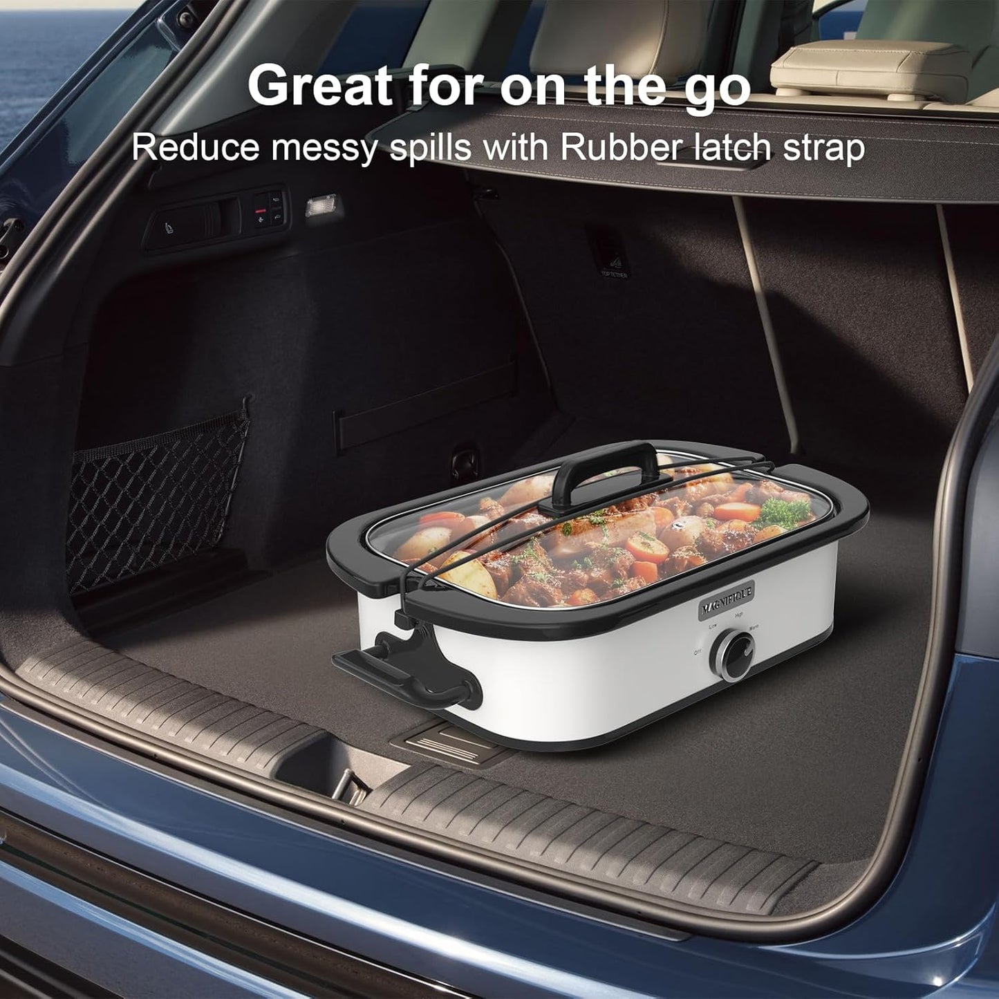 Magnifique 4-Quart Slow Cooker with Casserole Manual Warm Setting - Perfect Kitchen Small Appliance for Family Dinners, Dishwasher Safe Crock, White